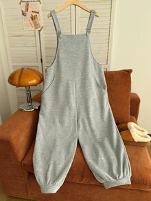 Comfortcana Quần yếm nữ size lớn màu trơn phong cách thường ngày - Xám - Xem 2