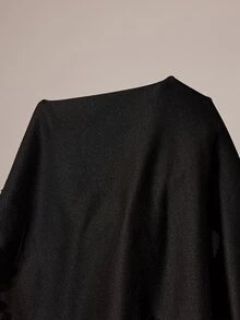 SHEIN 大码蕾丝拼布下摆开衩 V 领吊带背心睡袍 - 黑色 - 查看 7