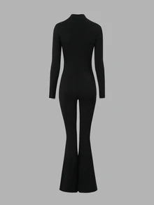 Dewbera 1 bộ jumpsuit màu đen phối tương phản, quần áo yoga Shenxiu, phù hợp tập thể dục - màu đen - Xem 2
