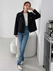 Livesso New Autumn Casual Loose Windbreaker Style Jacket For Women School - Black - View 5