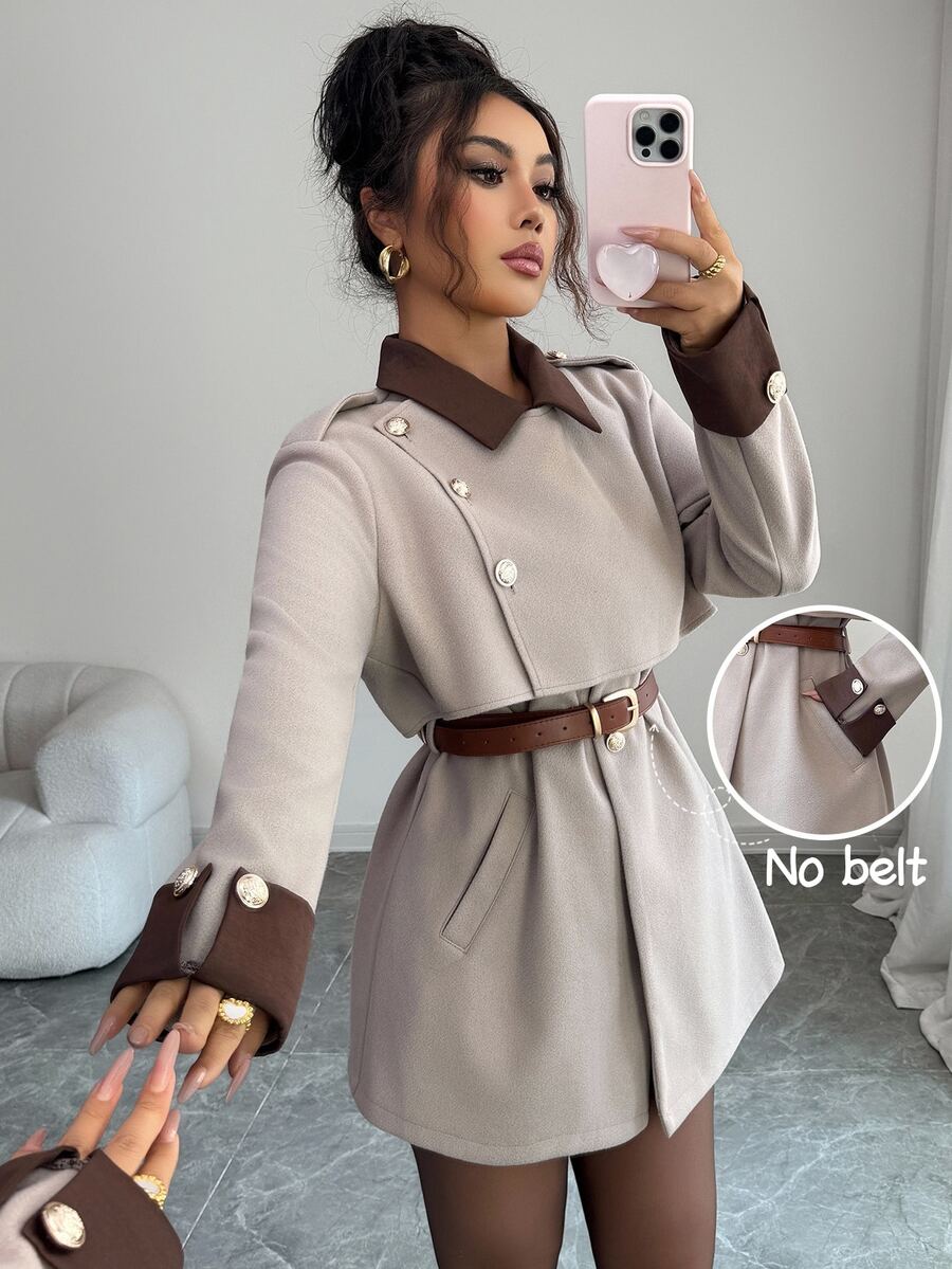 Elenzga Elegant Luxury Fashion Overcoat, No Belt Office Shades Of Brown Autumn - Camel - View 1