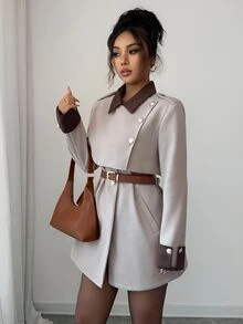 Elenzga Elegant Luxury Fashion Overcoat, No Belt Office Shades Of Brown Autumn - Camel - View 4
