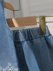 SHEIN Bộ 2 món áo không tay thêu viền thời trang cho bé gái và quần dài - Màu xanh lam - Xem 5
