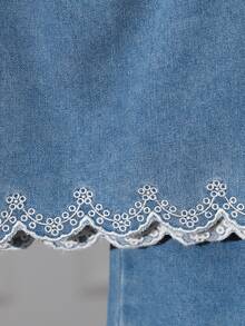 SHEIN Bộ 2 món áo không tay thêu viền thời trang cho bé gái và quần dài - Màu xanh lam - Xem 7