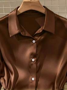 GlowEve Women's Fashion Vintage Button Long Sleeve Shirt Office - Brown - View 3