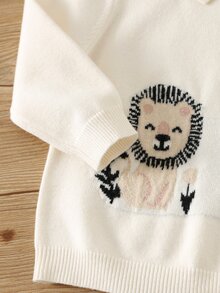 SHEIN 中性嬰兒男/女童、幼兒 2件組秋冬抓絨內裡加厚可愛動物圖案毛衣套裝，嬰兒毛衣套裝，聖誕節 - 杏色 - 查看 4