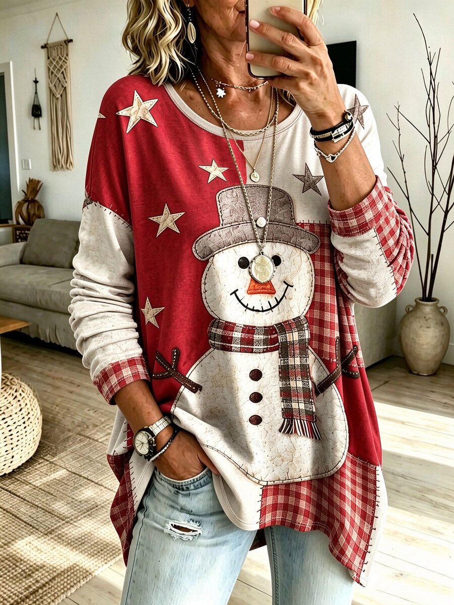 SHEIN LUNE Plus Size Women's Cartoon Print Casual Long Sleeve T-Shirt For Daily Wear - Multicolor - View 1
