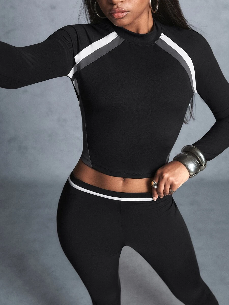 Innovista Innovista Women's Fall Black Contrast Color Raglan Sports T-Shirt Long Sleeve Soft Chic Cute Fitness Gym Yoga Hiking Lounge Travel Casual Matching Sporty Outfit