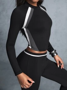 Innovista Innovista Women's Fall Black Contrast Color Raglan Sports T-Shirt Long Sleeve Soft Chic Cute Fitness Gym Yoga Hiking Lounge Travel Casual Matching Sporty Outfit - Black - View 4