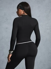Innovista Innovista Women's Fall Black Contrast Color Raglan Sports T-Shirt Long Sleeve Soft Chic Cute Fitness Gym Yoga Hiking Lounge Travel Casual Matching Sporty Outfit - Black - View 14