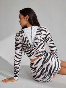 Slayform Women's Sexy Zebra Print Zip-Up Jacket And Shorts Sports Set - Multicolor - View 2