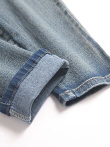 SHEIN Teen Boy Fashion Casual Y2k Pockets And Tear-Resistant Design Blue Elastic Tight Jeans - Blue - View 3