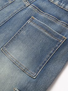 SHEIN Teen Boy Fashion Casual Y2k Pockets And Tear-Resistant Design Blue Elastic Tight Jeans - Blue - View 6