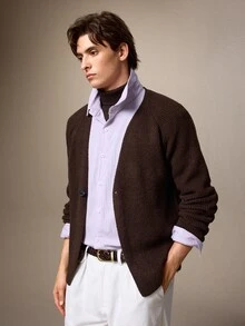 Calmiston New Autumn/Winter Style Wool Cardigan With Wide Shoulder Sleeves. Suitable For Outings, Formal Dinners, Parties, And Versatile Fashion Wear. - Brown - View 10