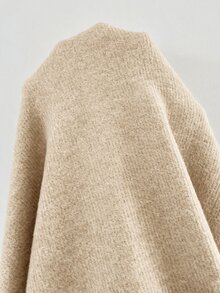 SHEIN 秋季孕婦純色前綁帶落肩長袖外套與可調腰寬腿褲休閒兩件套 - 卡其色 - 查看 7