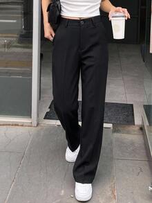 DAZY Women's Elegant Solid Color Flared Pants, Korean Style Petite - Black - View 15
