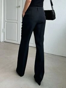 DAZY Women's Elegant Solid Color Flared Pants, Korean Style Petite - Black - View 13