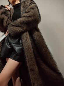 DAZY Women's Hooded Long Faux Fur Coat, Autumn/Winter - Brown - View 3