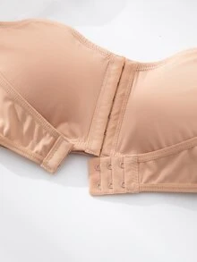 SHEIN 升级版双前扣加垫聚拢文胸，易于穿戴 - 卡其色 - 查看 7