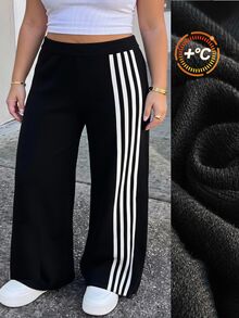 Comfortcana Plus Size Casual Striped Colorblock Loose Sweater Pants - Black - View 1