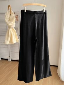 Comfortcana Plus Size Casual Striped Colorblock Loose Sweater Pants - Black - View 2