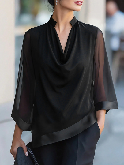 EMERY ROSE Blus Wanita Ukuran Besar Model V-Neck Sederhana dan Elegan, Cocok untuk Kencan, Liburan, Pesta, Pakaian Sehari-hari, Acara Kumpul-kumpul, dan Aktivitas Luar Ruangan