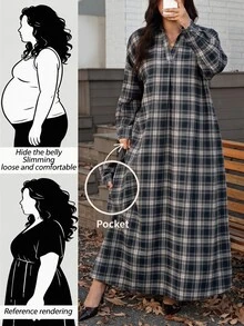 Comfylo 大尺碼女款格紋休閒膠囊衣櫥傳統日常秋季感恩節洋裝 正式外出生日度假棕色 - 彩色 - 查看 4