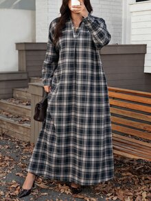 Comfylo 大尺碼女款格紋休閒膠囊衣櫥傳統日常秋季感恩節洋裝 正式外出生日度假棕色 - 彩色 - 查看 5