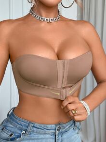 SHEIN Sujetador con cierre delantero acolchado y push up, fácil de usar - Marrón Mocha - Ver 3
