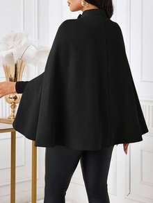 SHEIN Lady Chic Women's Black And Gold Stand Collar Cape Blazer Button Detail Warm Skin Friendly Fabric Perfect For Layering In Fall Office Dinner Elegant - Black - View 2