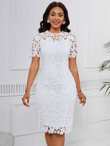 SHEIN Lady Ladies' Solid Color Elegant Lace Dress - White - View 4