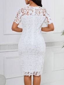 SHEIN Lady Ladies' Solid Color Elegant Lace Dress - White - View 3
