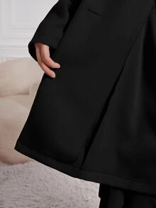SHEIN Lady 秋冬卡其色翻領羊毛大衣 優雅女款秋季風衣 - 黑色 - 查看 7