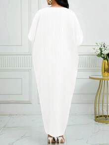 SHEIN Lady Autumn And Winter Notched Neck Batwing Sleeve Kaftan Dress - White - View 2