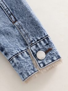 SHEIN 小男孩舒適休閒牛仔保暖內裡牛仔夾克，秋冬藍色 - 中等水洗藍 - 查看 7