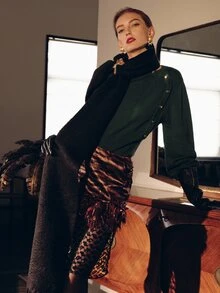 MOTF PREMIUM WOMEN'S WAIST-CINCHING WOOL SWEATER WITH METAL BUCKLE, AUTUMN/WINTER - Green - View 10