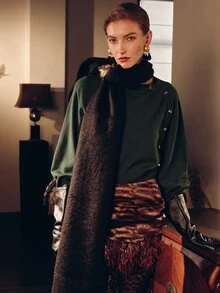 MOTF PREMIUM WOMEN'S WAIST-CINCHING WOOL SWEATER WITH METAL BUCKLE, AUTUMN/WINTER - Green - View 13