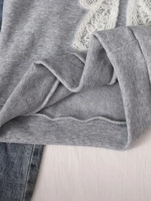 女童休閒仙女風長袖衛衣，蕾絲蝴蝶＋3D蝴蝶結設計，柔軟休閒服飾，聖誕派對適用 - 淺灰色 - 查看 7