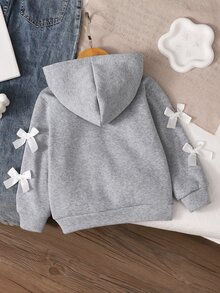 女童休閒仙女風長袖衛衣，蕾絲蝴蝶＋3D蝴蝶結設計，柔軟休閒服飾，聖誕派對適用 - 淺灰色 - 查看 2