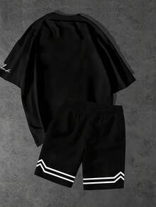 Teen Boy Summer Casual Letter & Number Print T-Shirt And Shorts Set - Multicolor - View 3