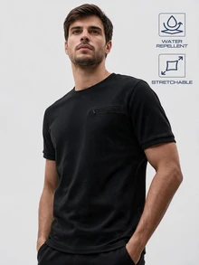 TekDrob Kaos T-Shirt Pique Anti Air dengan Potongan Reguler dan Saku Dada Berresleting - Hitam - View 1