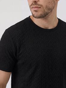 TekDrob Men Water Repellent & Anti-Wrinkle T-Shirt With Regular Fit, Crew Neck And Texture - Black - View 3