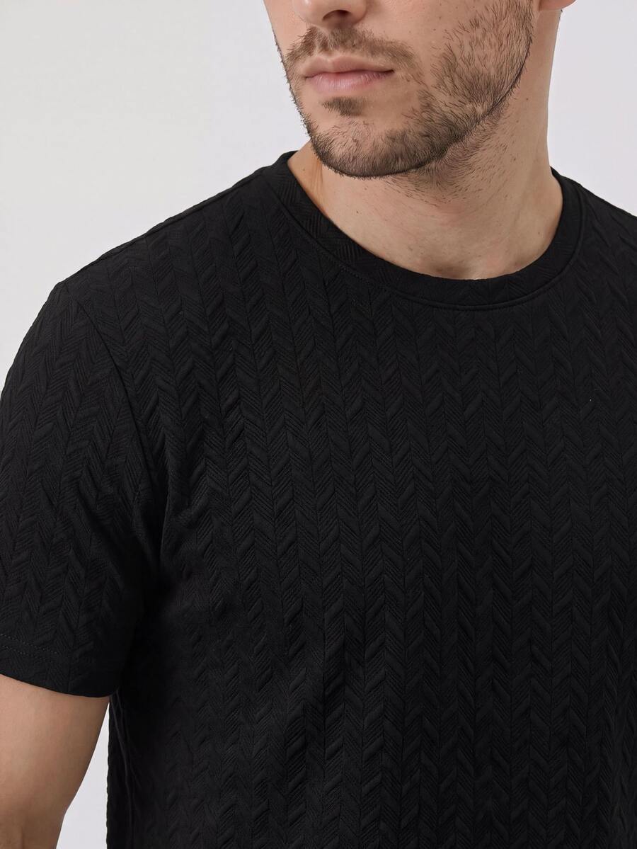 TekDrob Men Water Repellent & Anti-Wrinkle T-Shirt With Regular Fit, Crew Neck And Texture - Black - View 1