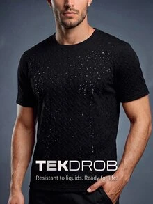 TekDrob Men Water Repellent & Anti-Wrinkle T-Shirt With Regular Fit, Crew Neck And Texture - Black - View 6