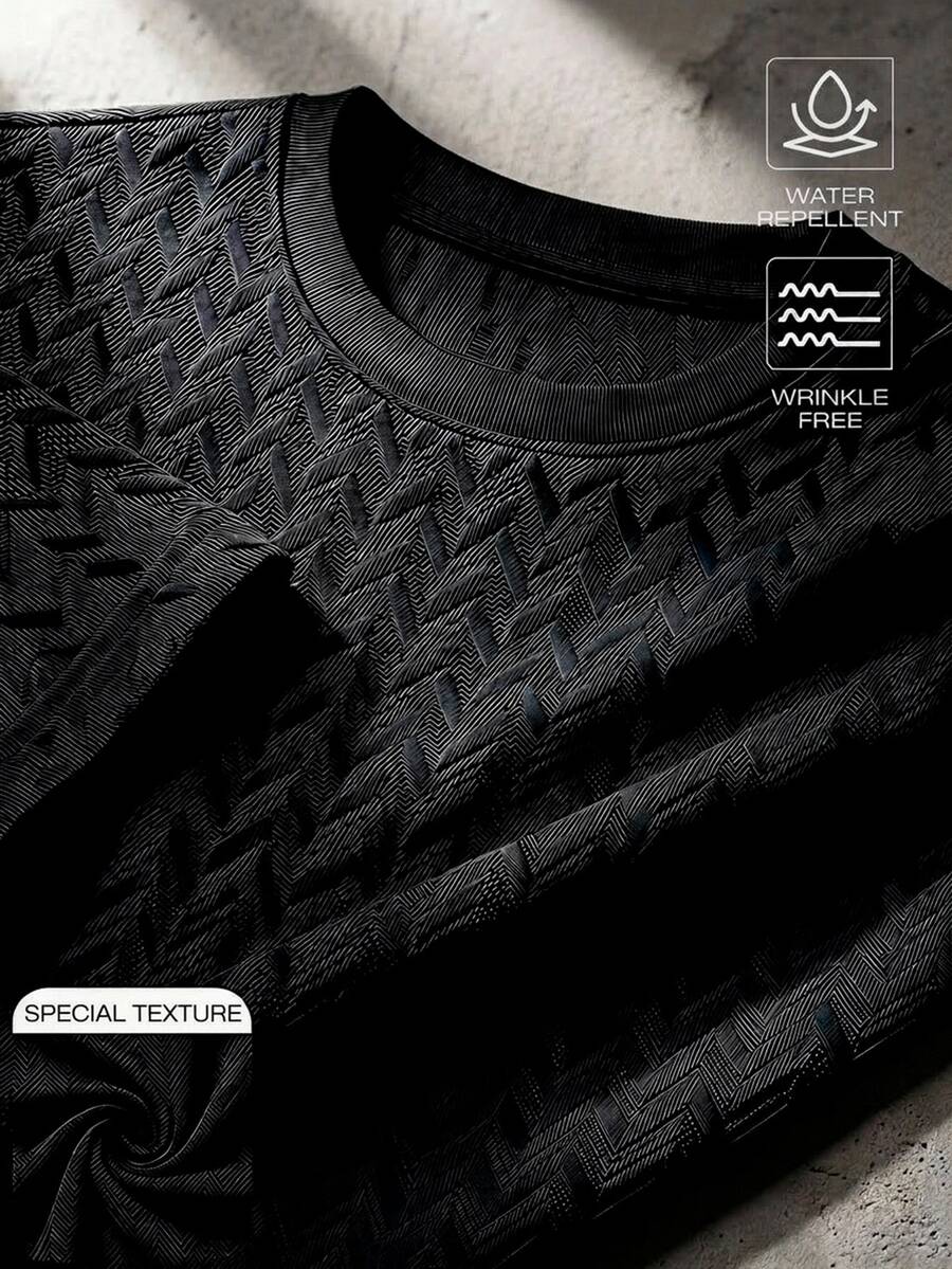 TekDrob Men Water Repellent & Anti-Wrinkle T-Shirt With Regular Fit, Crew Neck And Texture - Black - View 1