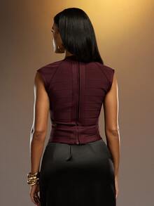 Hauture Plum Brown Sweetheart Neckline Sculpted High Stretch Bandage Top - Burgundy - View 3