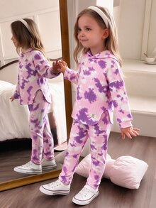 SHEIN Tween Girls Plaid Hooded 2Pcs Outfit, Long Sleeve Hoodie & Elastic Pants Set, Casual Matching Suit For Spring Autumn - Multicolor - View 3