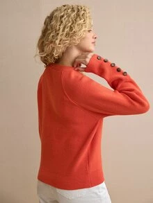 MOTF PREMIUM 1PC ROUND NECK CASUAL MULTI-PURPOSE MINIMALIST LONG SLEEVE BUTTON KNIT SWEATER, SUITABLE FOR AUTUMN/WINTER WEAR. - Orange - View 7
