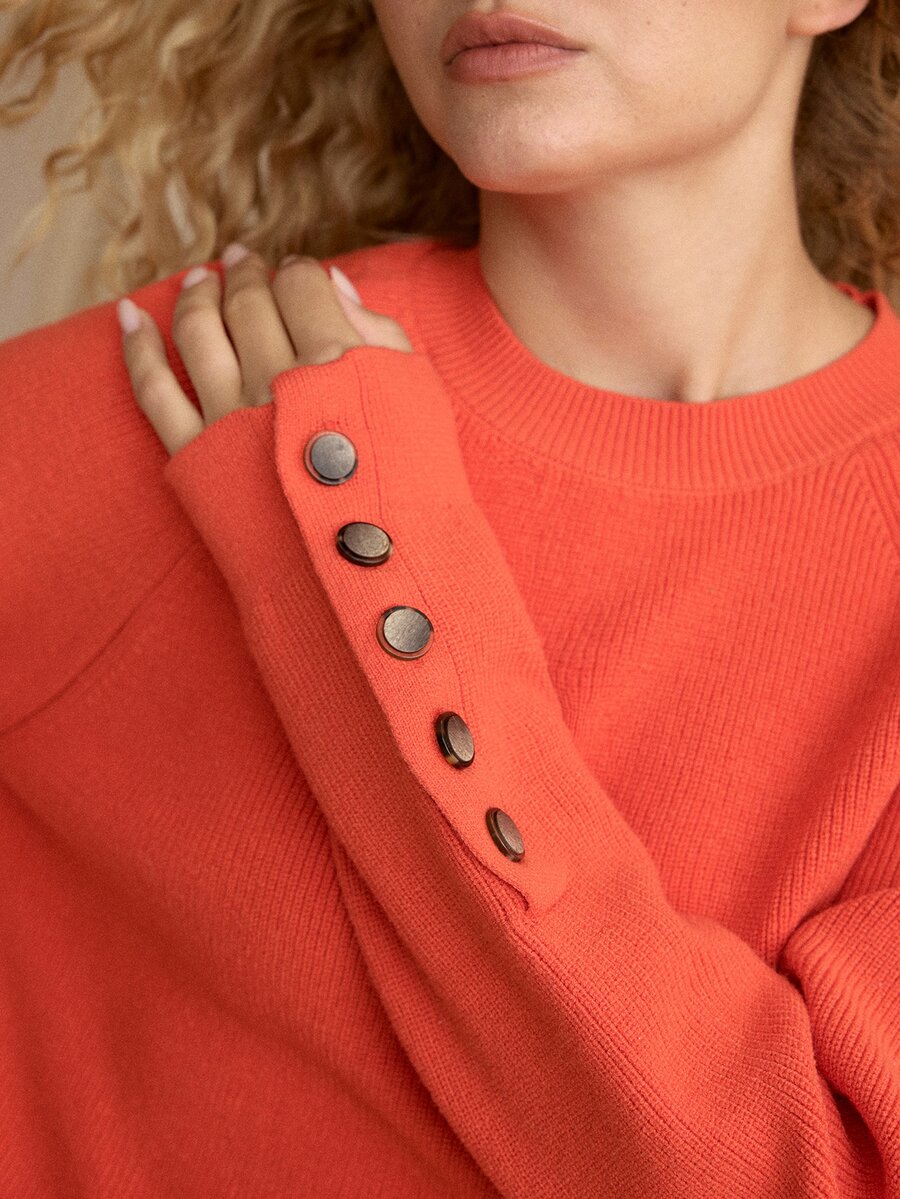 MOTF PREMIUM 1PC ROUND NECK CASUAL MULTI-PURPOSE MINIMALIST LONG SLEEVE BUTTON KNIT SWEATER, SUITABLE FOR AUTUMN/WINTER WEAR. - Orange - View 2