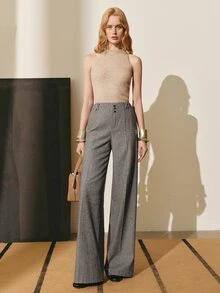 MOTF PREMIUM WOMEN'S HERRINGBONE WOOL BLEND SUIT PANTS, AUTUMN/WINTER - Grey - View 3